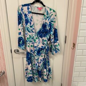 Lilly Pulitzer Misha Wrap Dress with Blue and Green flowers XL